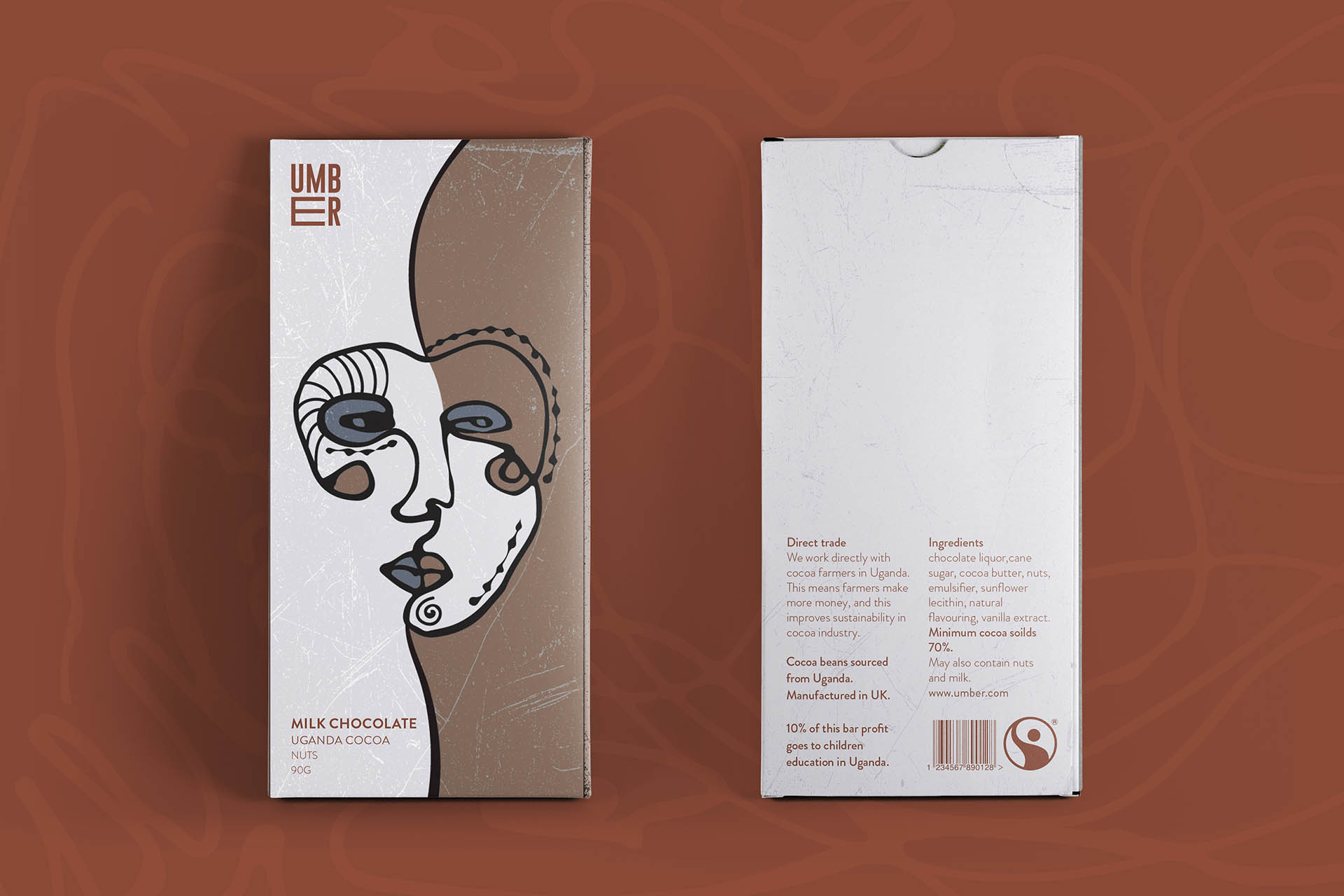 Visual identity and packaging for Umber a chocolate brand working with cocoa farmers to improve their income and sustainability