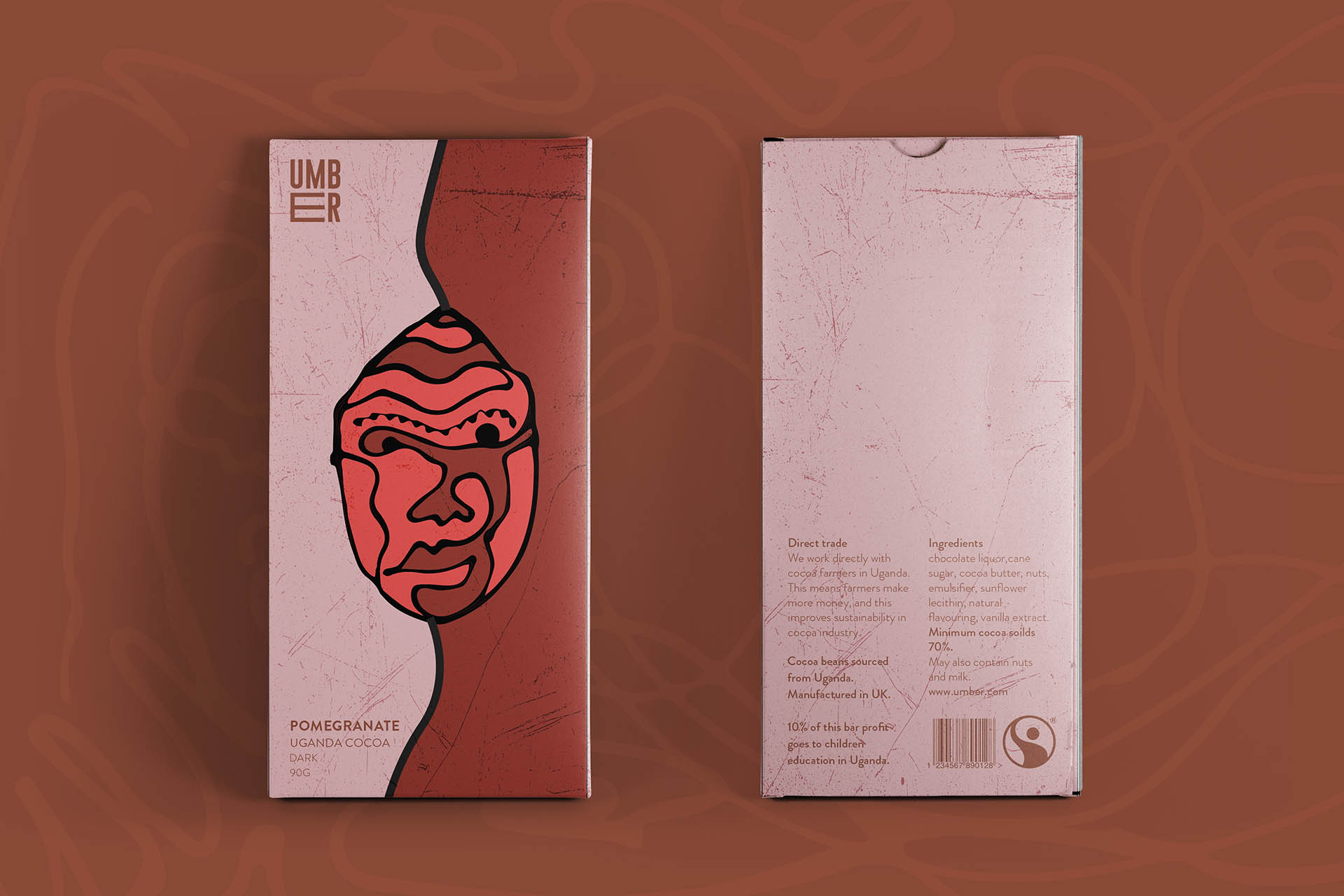 Visual identity and packaging for Umber a chocolate brand working with cocoa farmers to improve their income and sustainability