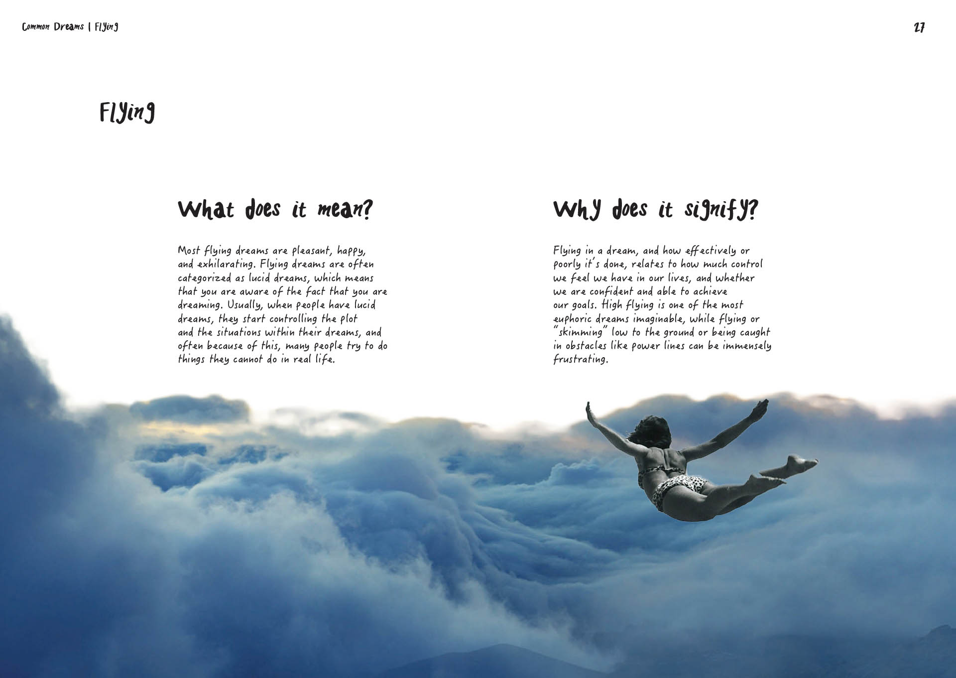 Book page spread design, A Dream Within A Dream, definition of flying dreams