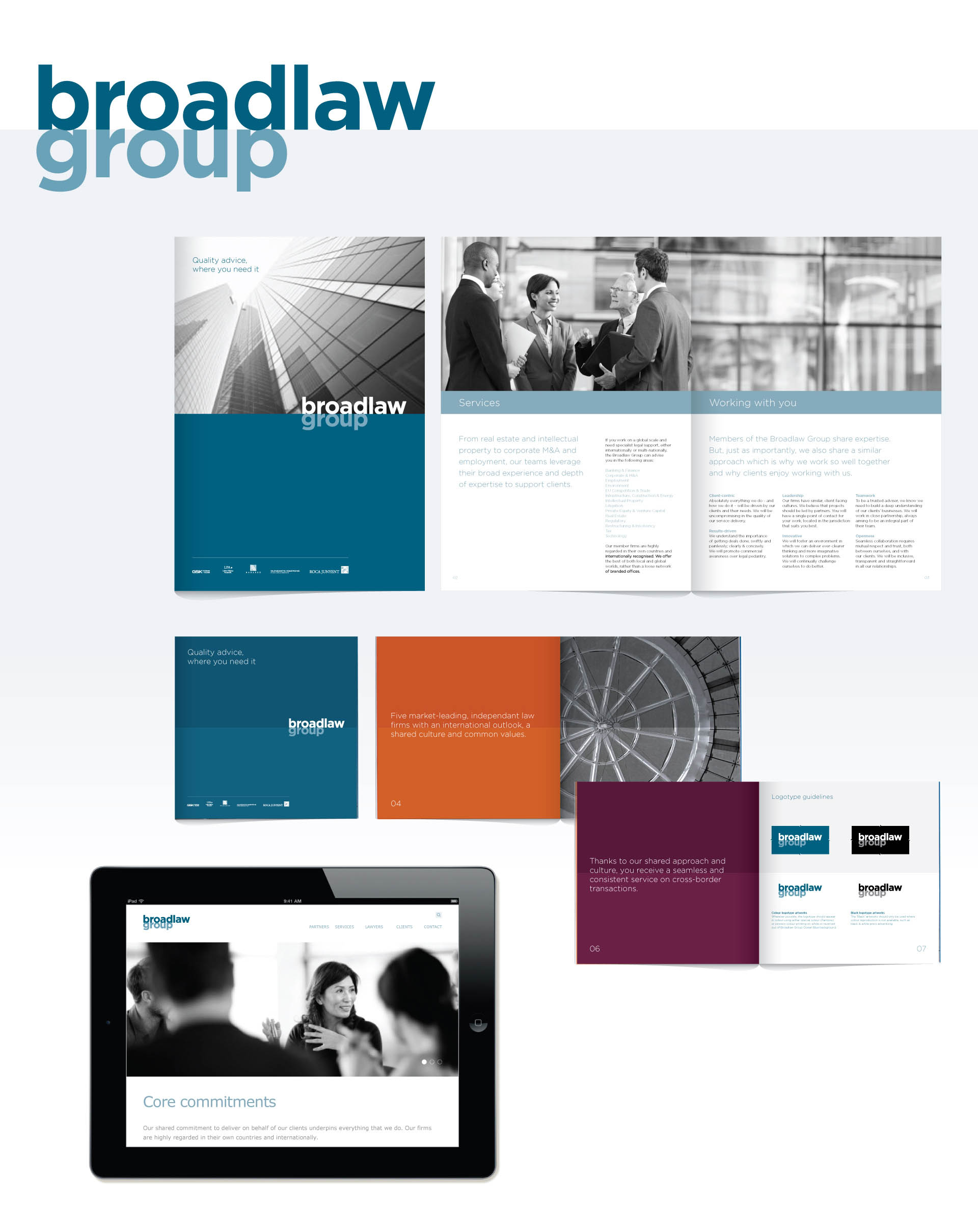 Corporate identity and visual language for Broadlaw Group – bringing together five market-leading independant law firms in 31 offices across Asia, Europe, the Middle East and North Africa